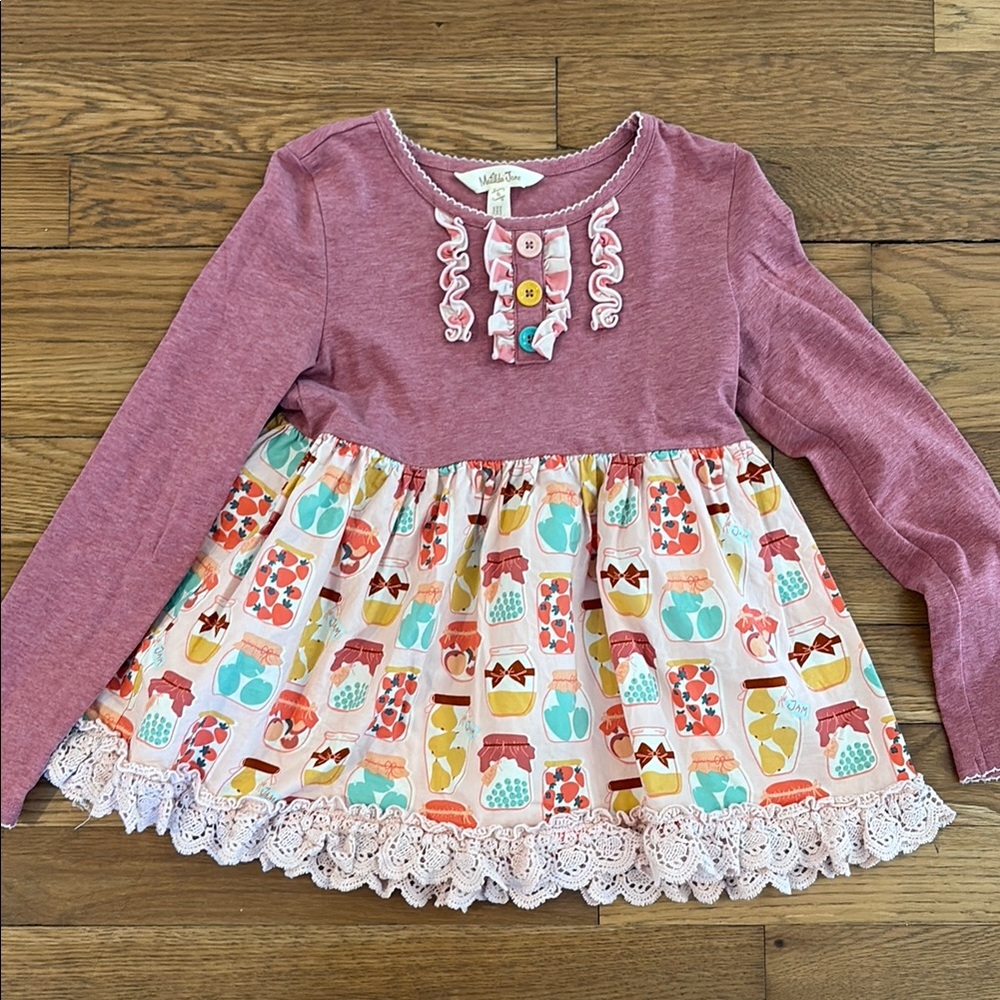 Girls' Pink and Multicolor Long Sleeve Dress
